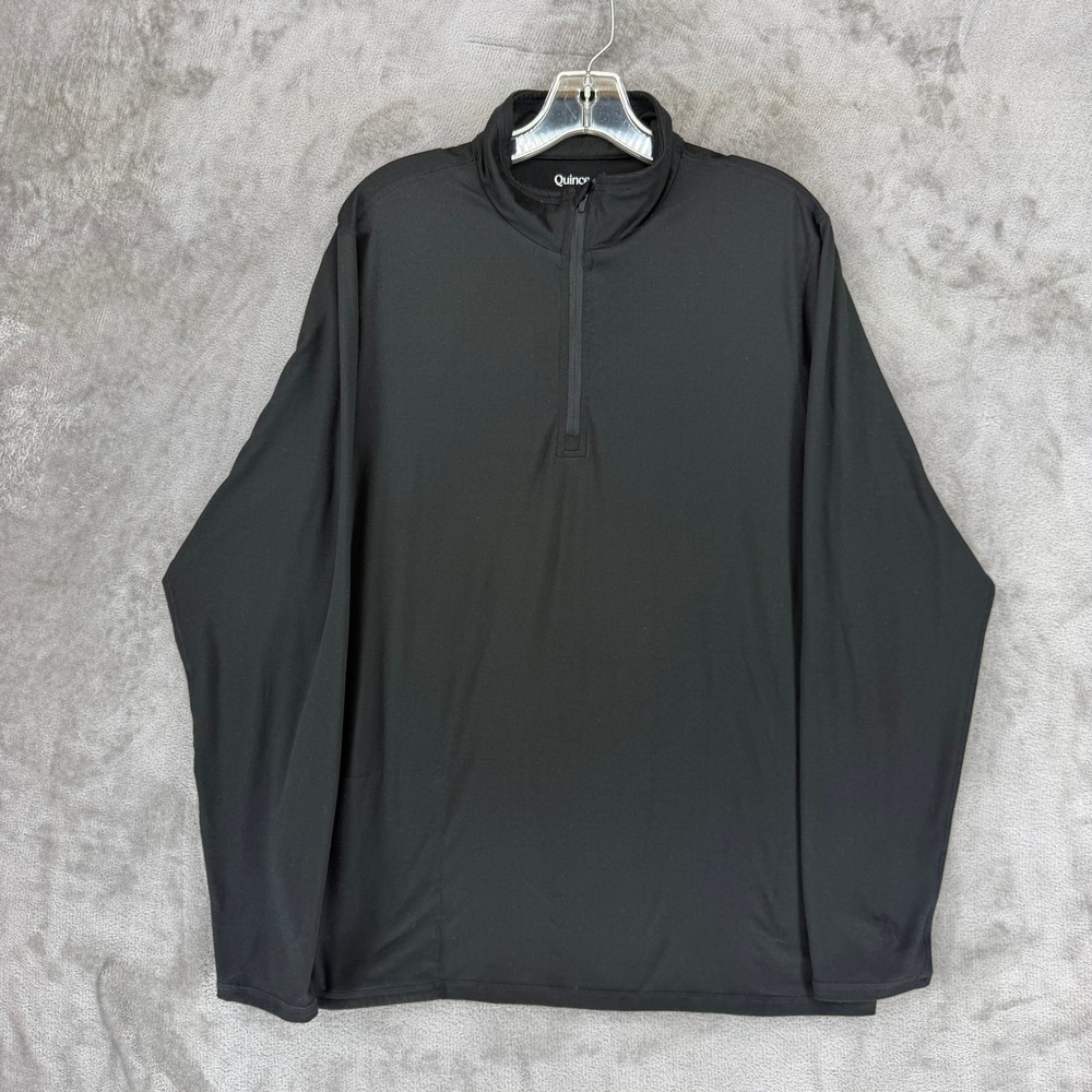 Quince Pullover Men L Quarter Zip Black Performance Back Pocket EUC